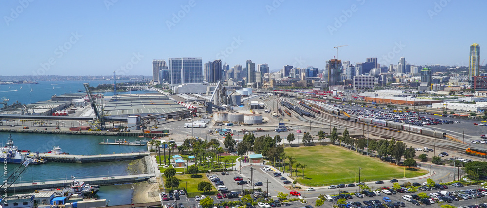 The harbor and skyline of San Diego - amazing aerial view - SAN DIEGO - CALIFORNIA - APRIL 21, 2017