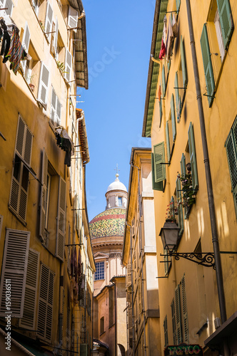 Historic center of NIce  Dome of a church among nice houses. France