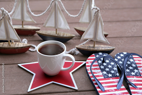 coffee with boats fourth of July theme