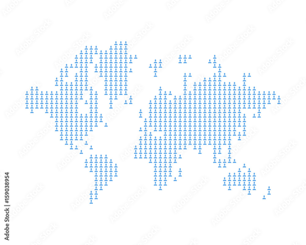 The world map consists of icon social avatar. A concept on social networks. Flat vector illustration EPS 10