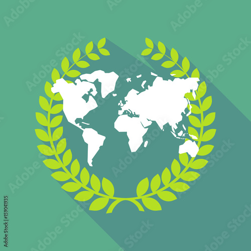 Long shadow laurel wreath with a world map