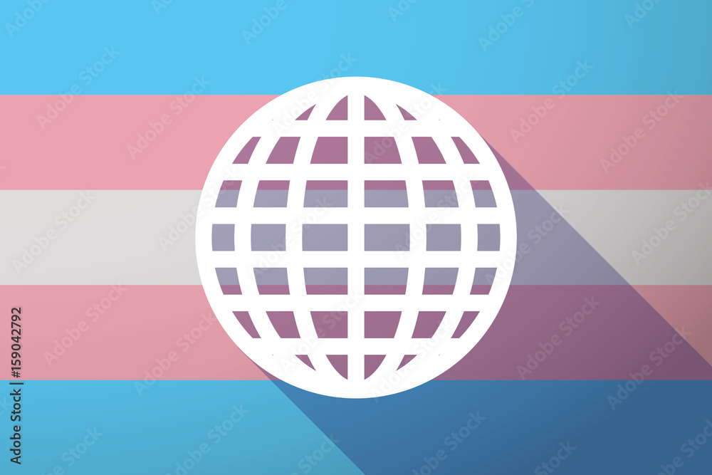 Long shadow transgender flag with a world globe Long shadow transgender flag with a world globe