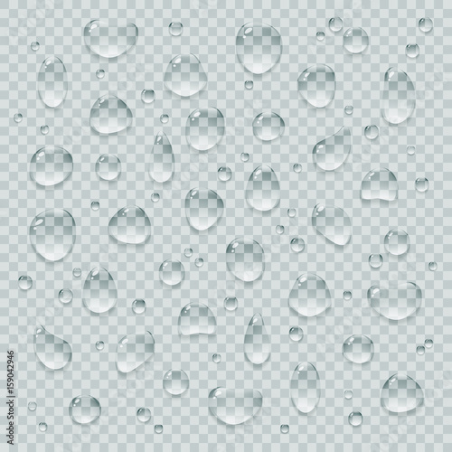 Crystal clear shiny realistic vector water drops set. Transparent pure cool aqua drops design elements.