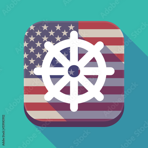 Long shadow USA app button with a dharma chakra sign