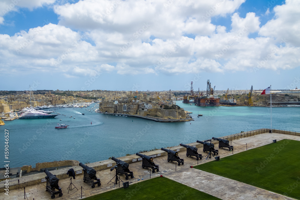 The Saluting Battery Canons and Grand Harbour - Valletta, Malta