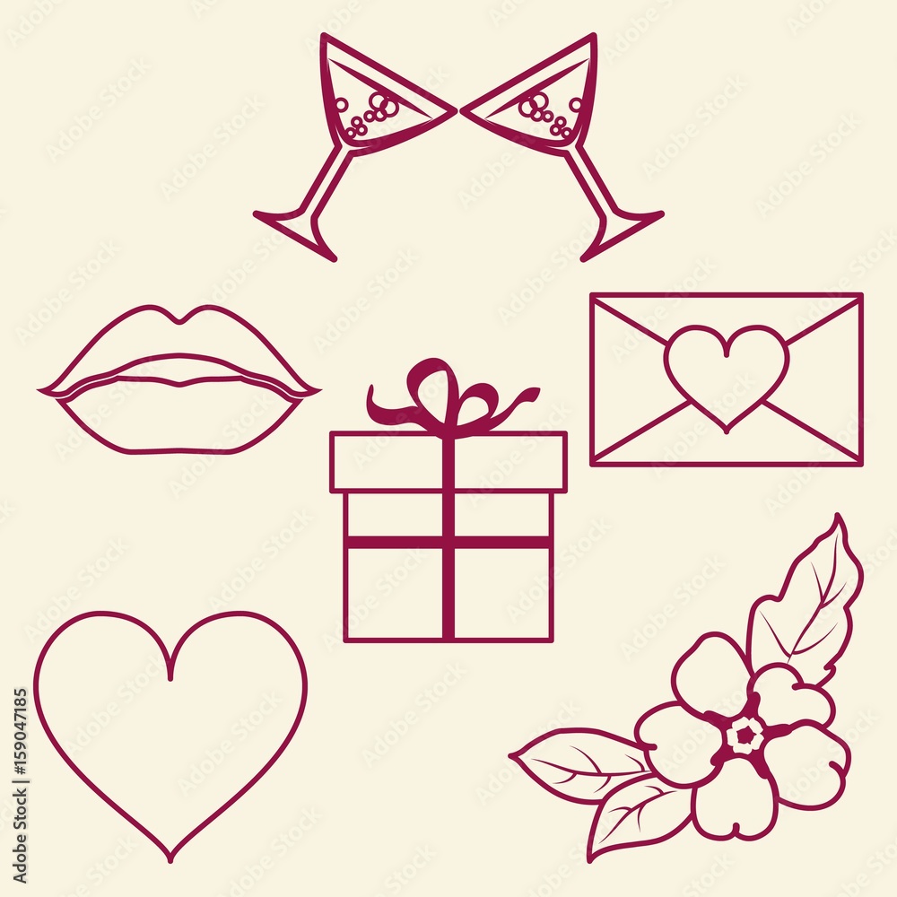 St. Valentine Day collection of line signs.