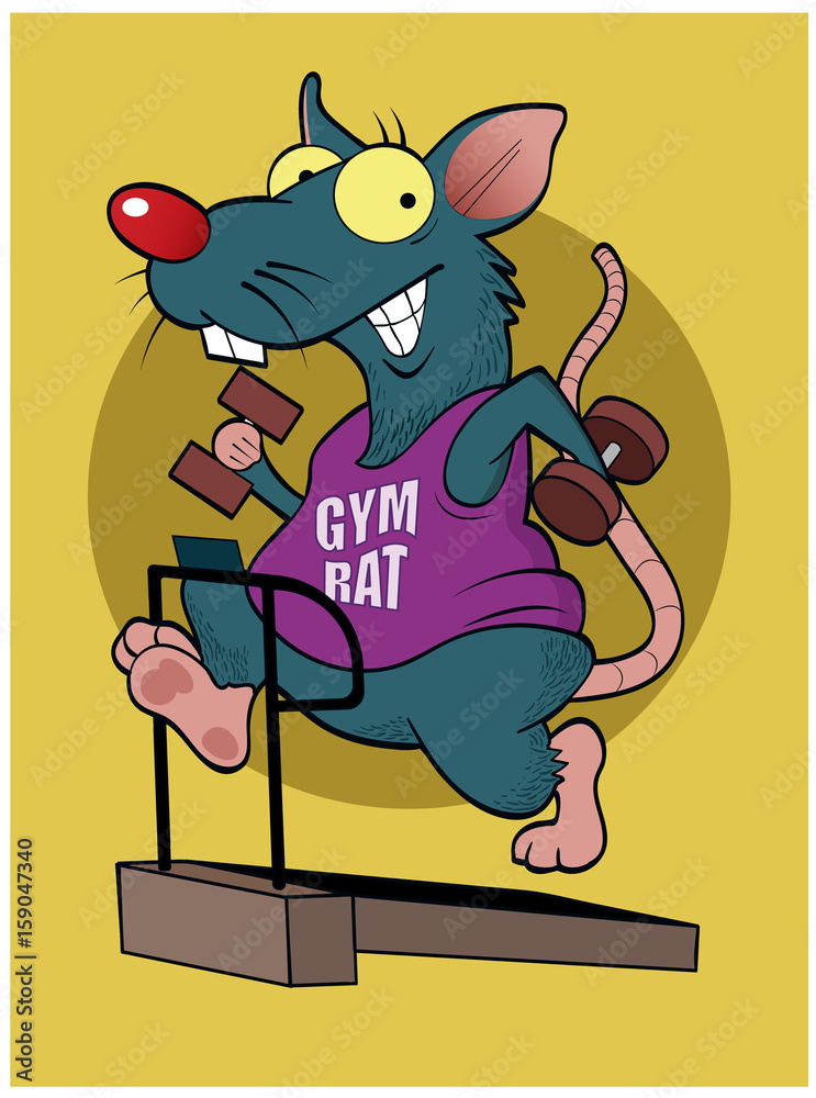 Gym Rat / A cartoon rat works out on the treadmill. Stock Vector