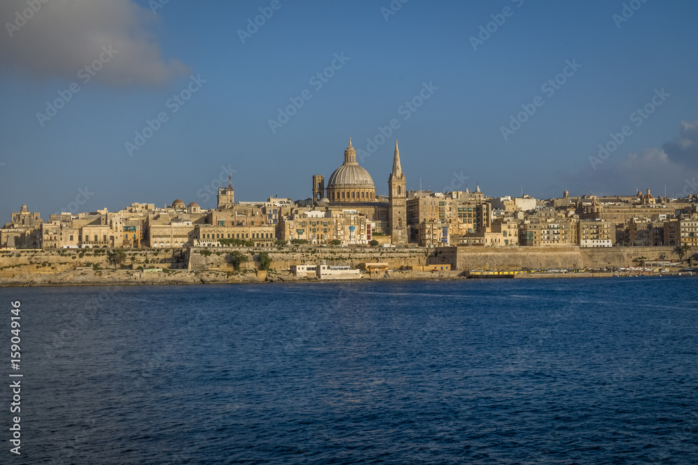 Valletta skyline from Sliema with Basilica of Our Lady of Mount Carmel - Valletta, Malta