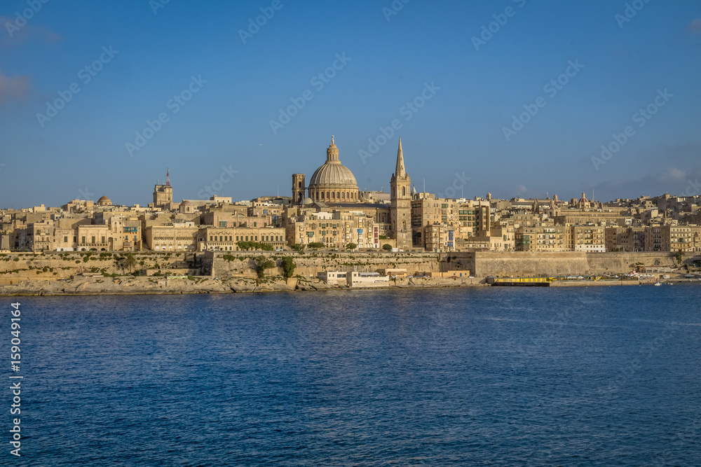 Valletta skyline from Sliema with Basilica of Our Lady of Mount Carmel - Valletta, Malta