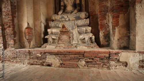 Old buddha statue in Wat Chaiwatthanaram. Wat Chaiwatthanaram is one of the most visited historical site of Ayutthaya, Thailand. Ayutathaya Historical Park and is one of major tourist attraction. photo