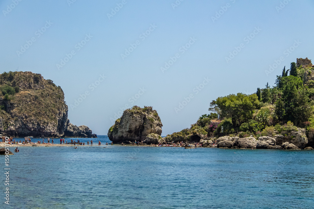 Fototapeta premium View of Isola Bella island and beach - Taormina, Sicily, Italy