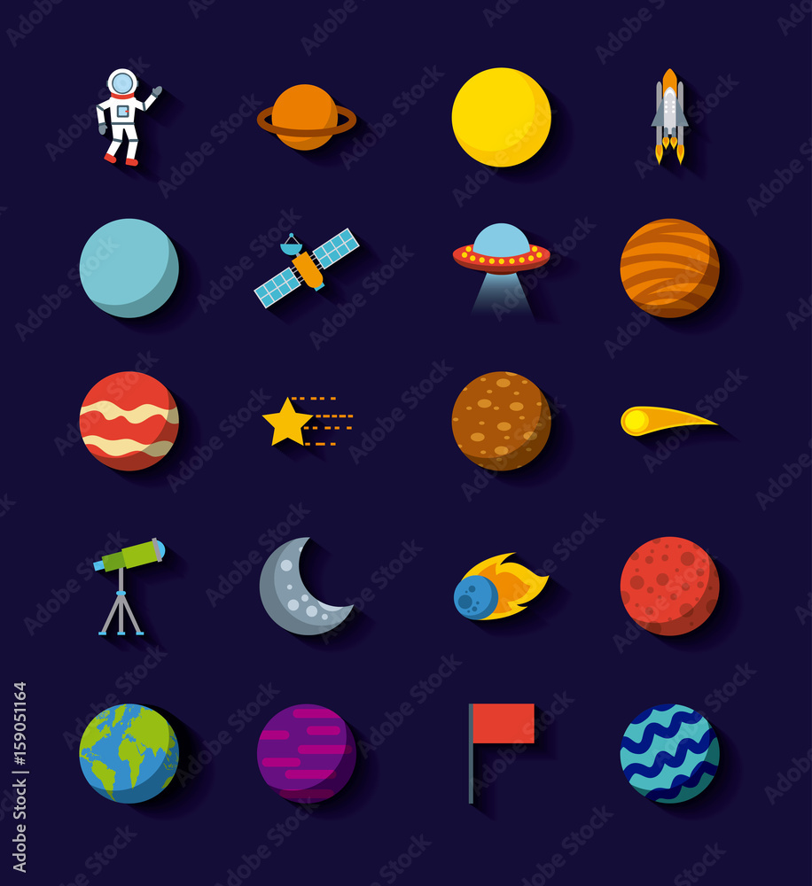 solar system icons set flat illustration design graphic vector Stock ...