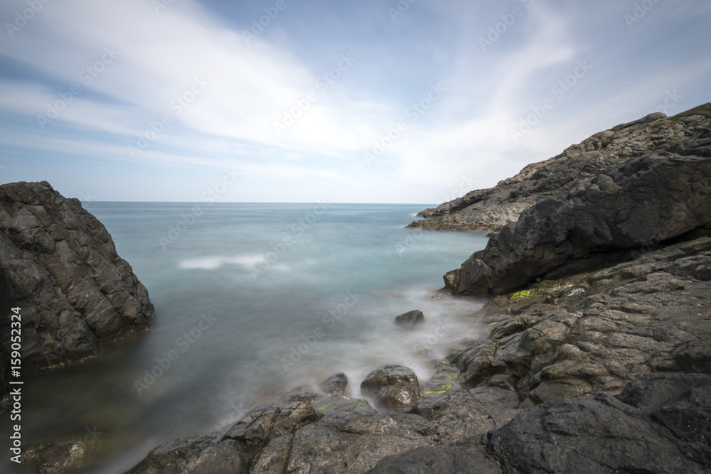 View of seacoast with cliffs.