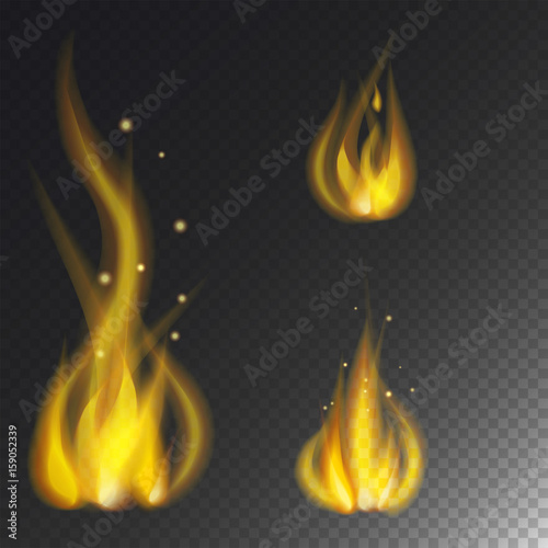 Fire flame hot burn vector icon warm danger and cooking yellow bonfire light blazing campfire.