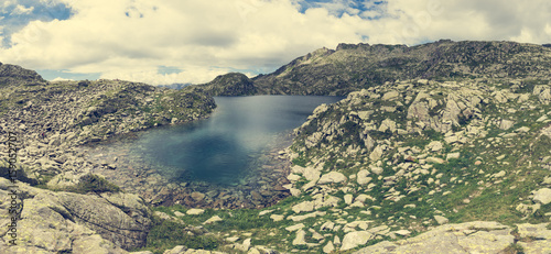 Panoramic view of mountain lake. photo