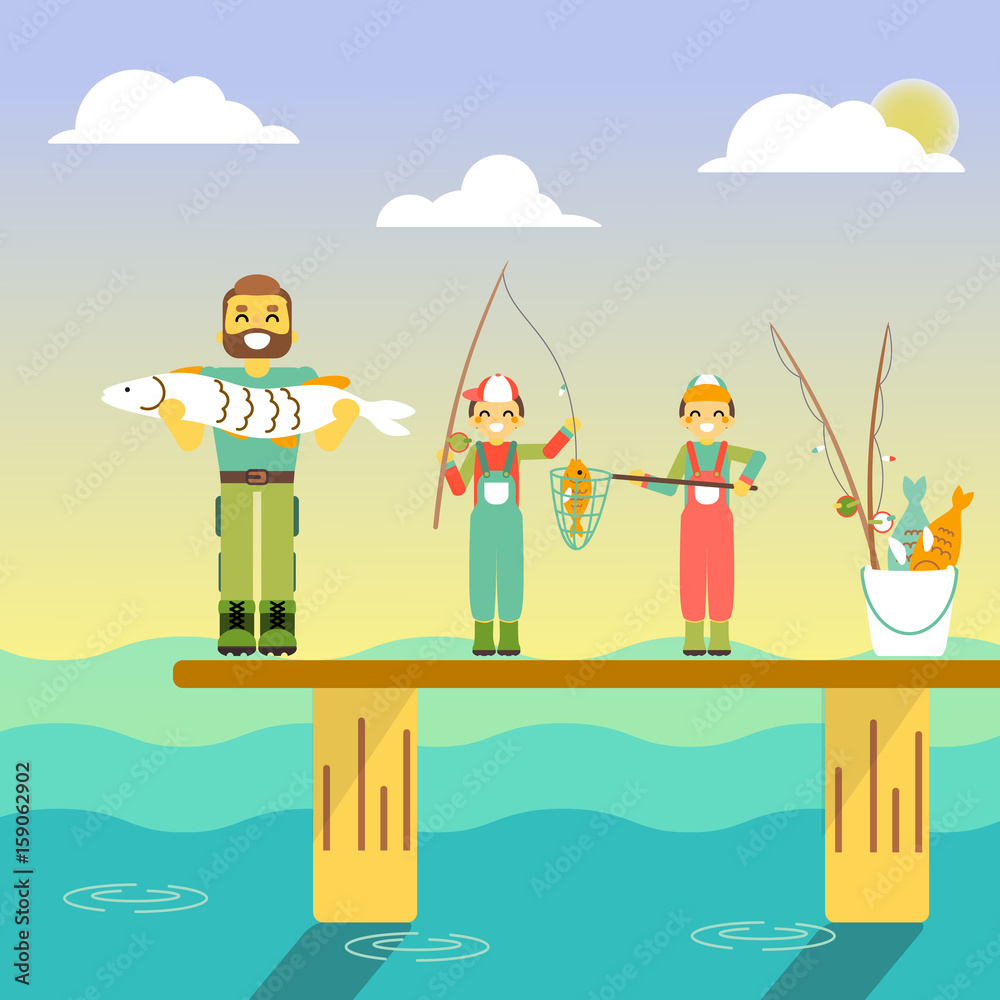 family fishing cartoon