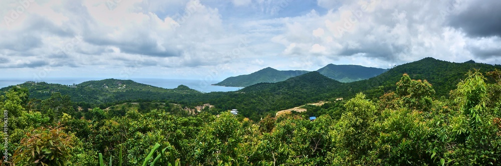 Panoramic view on hills and sea