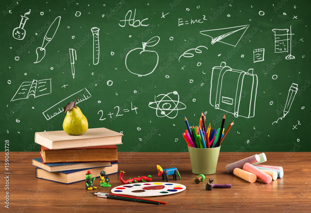 Back to school chalkboard and color pencils Back to school chalkboard and color pencils