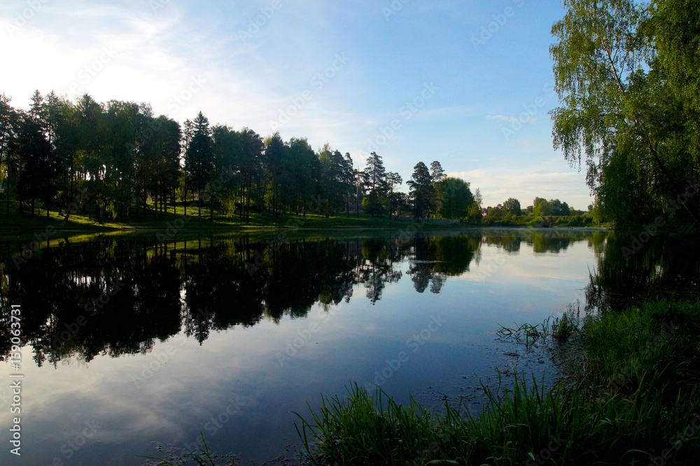 Fototapeta premium Beautiful Russian river against the blue sky