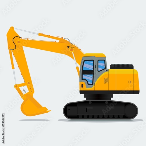 Side View Yellow Excavator Vector Illustration for Construction Industry Related Design