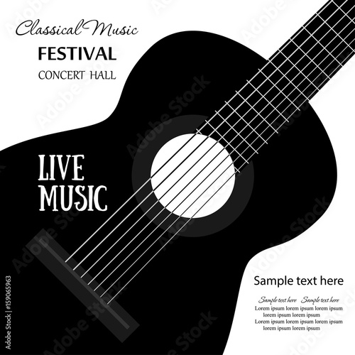 Music banner with acoustic guitar for the concert of live music photo
