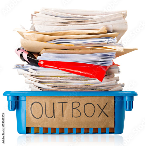 A full To Outbox tray - Up to Date - Current - On top of things - Productive - Isolated on white background
