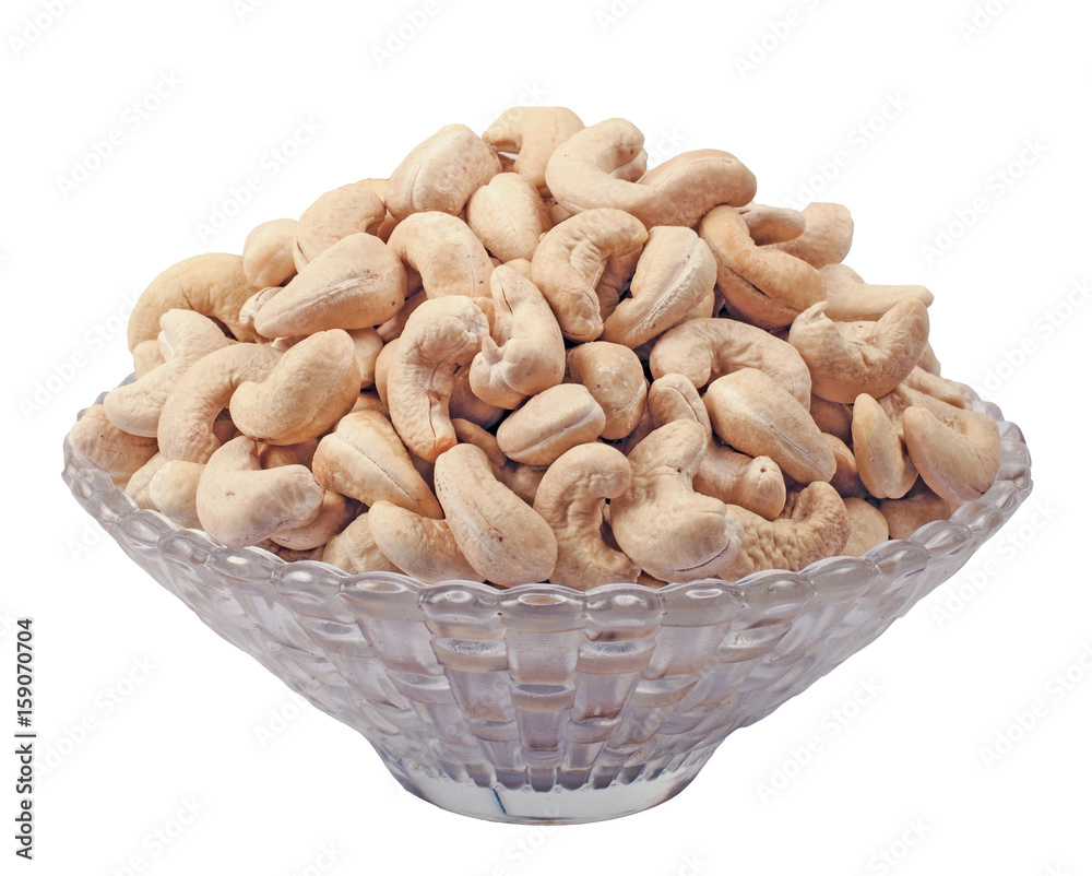 Isolated Natural Cashew Nuts In Bowl