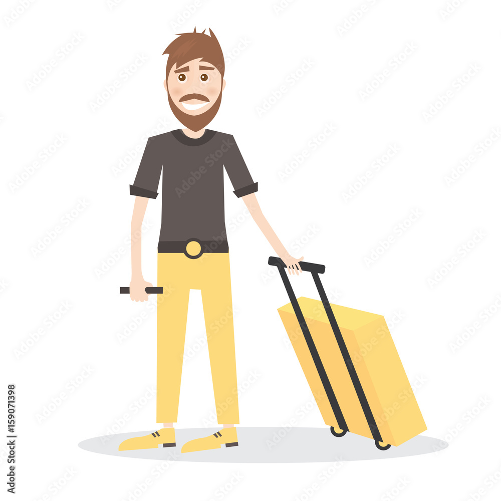 Young Man with Yellow Suitcase Isolated on White Background. Young Man with Yellow Suitcase Isolated on White Background.