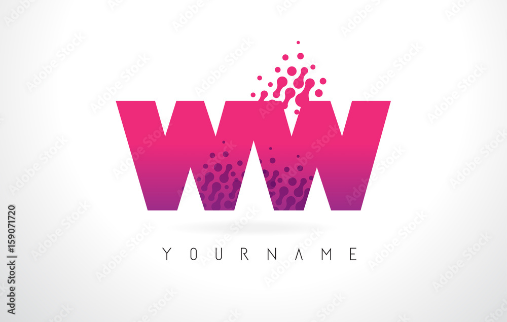 WW W Letter Logo with Pink Purple Color and Particles Dots Design. WW W Letter Logo with Pink Purple Color and Particles Dots Design.