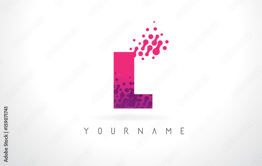 L Letter Logo with Pink Purple Color and Particles Dots Design.