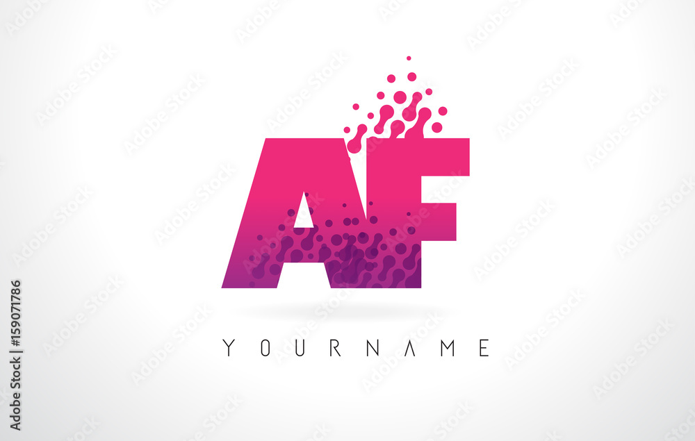 AF A F Letter Logo with Pink Purple Color and Particles Dots Design.
