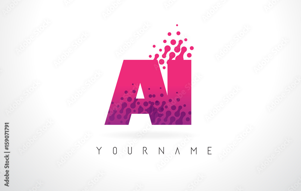 AI A I Letter Logo with Pink Purple Color and Particles Dots Design. AI A I Letter Logo with Pink Purple Color and Particles Dots Design.