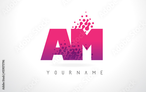 AM A M Letter Logo with Pink Purple Color and Particles Dots Design.