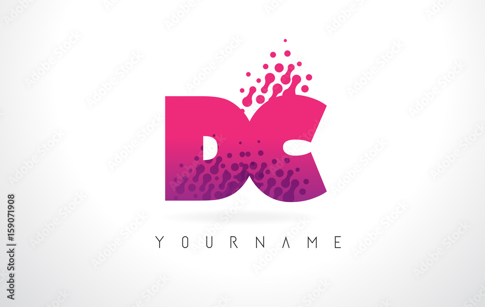 Fototapeta premium DC D C Letter Logo with Pink Purple Color and Particles Dots Design.