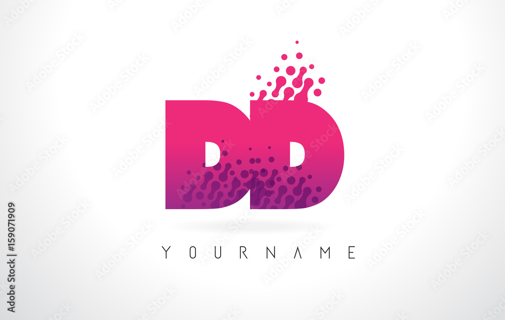 DD D D Letter Logo with Pink Purple Color and Particles Dots Design. DD D D Letter Logo with Pink Purple Color and Particles Dots Design.
