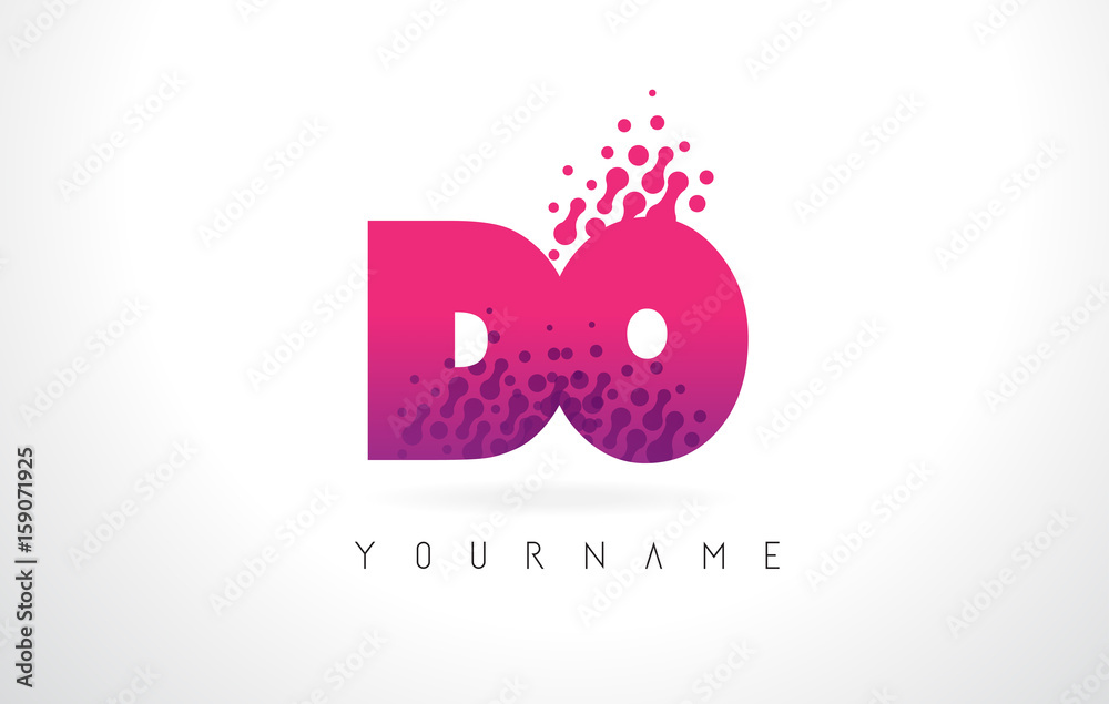 DO D O Letter Logo with Pink Purple Color and Particles Dots Design. DO D O Letter Logo with Pink Purple Color and Particles Dots Design.