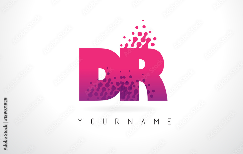 Fototapeta premium DR D R Letter Logo with Pink Purple Color and Particles Dots Design.