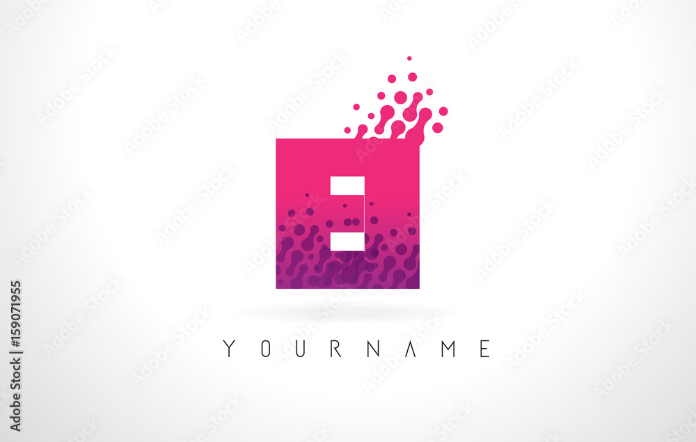 EI E I Letter Logo with Pink Purple Color and Particles Dots Design.