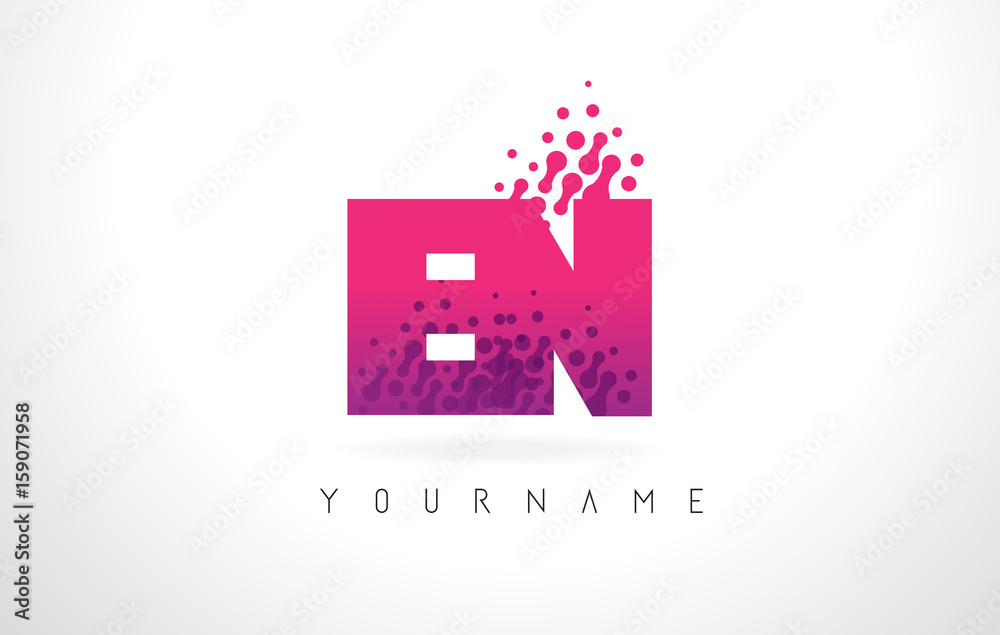 EN E N Letter Logo with Pink Purple Color and Particles Dots Design.