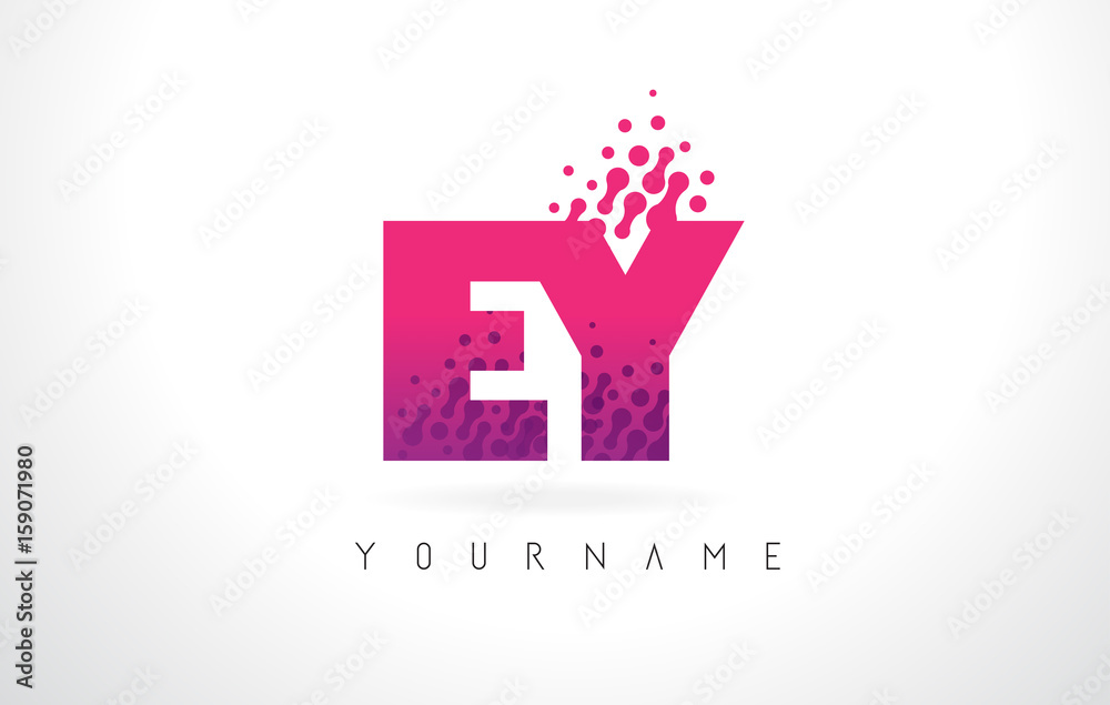 EY E Y Letter Logo with Pink Purple Color and Particles Dots Design.