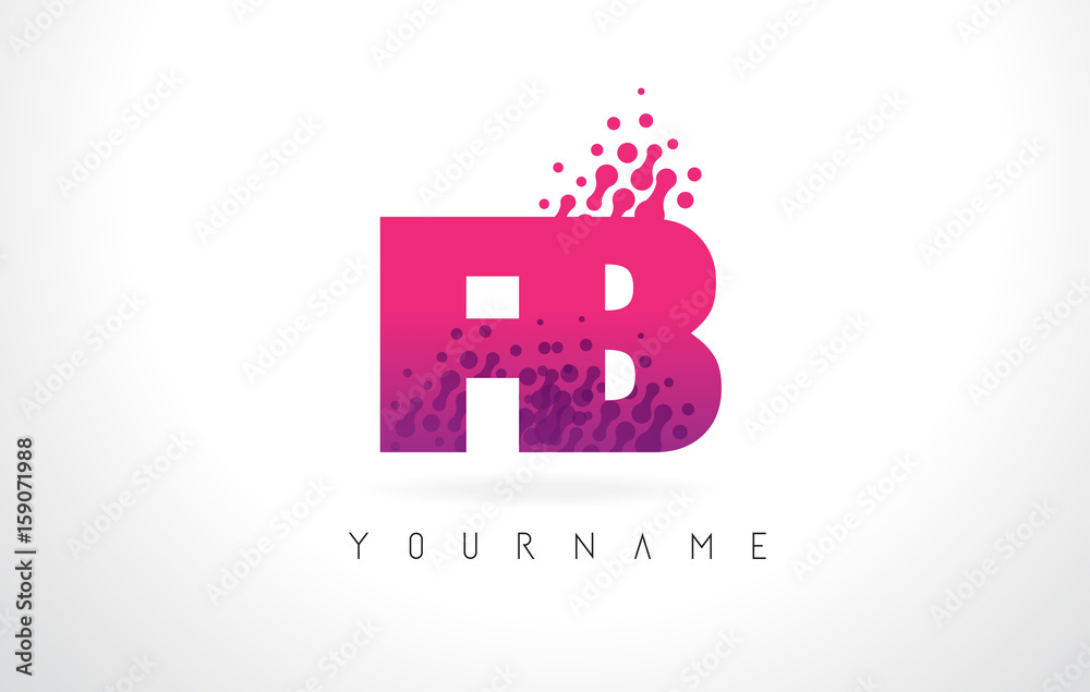 FB F B Letter Logo with Pink Purple Color and Particles Dots Design. FB F B Letter Logo with Pink Purple Color and Particles Dots Design.