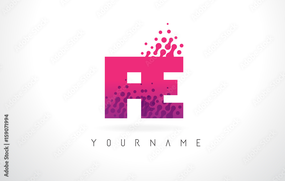 FE F E Letter Logo with Pink Purple Color and Particles Dots Design.