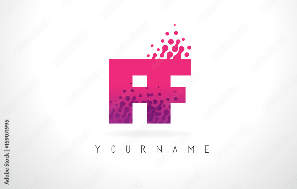 FF F F Letter Logo with Pink Purple Color and Particles Dots Design.