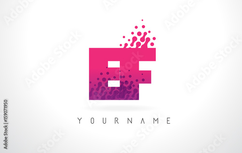 EF E F Letter Logo with Pink Purple Color and Particles Dots Design.