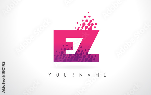 EZ E Z Letter Logo with Pink Purple Color and Particles Dots Design.