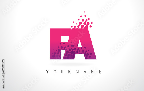 FA F A Letter Logo with Pink Purple Color and Particles Dots Design.