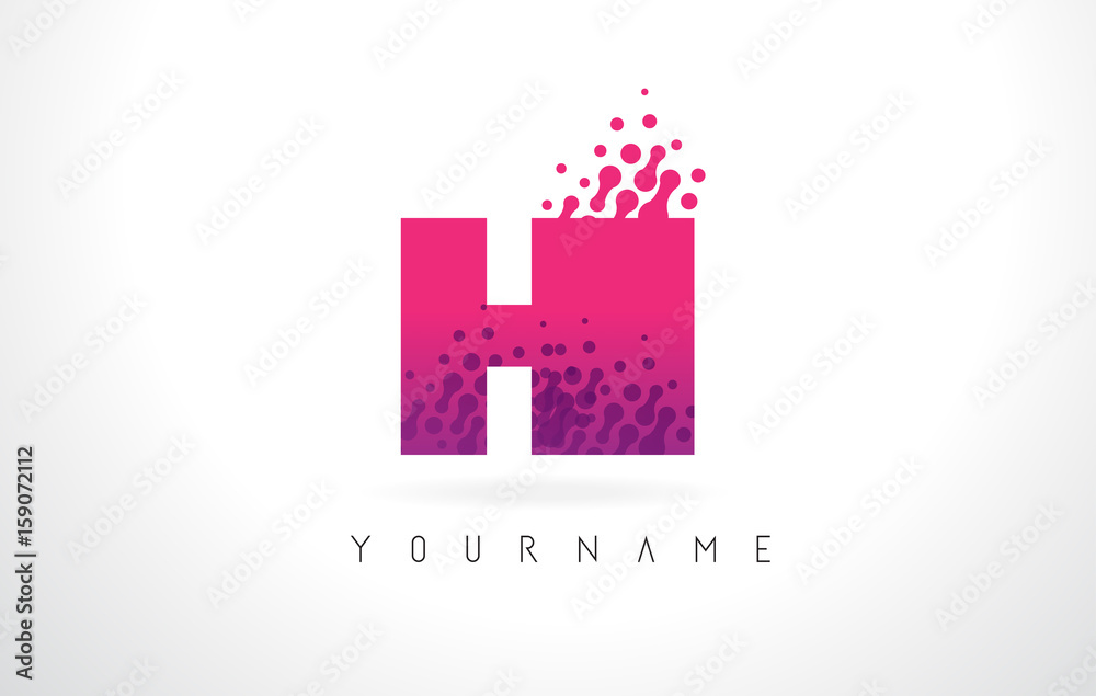 HI H I Letter Logo with Pink Purple Color and Particles Dots Design.