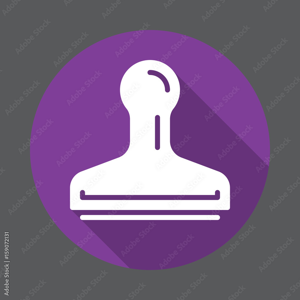 Rubber stamp flat icon. Round colorful button, circular vector sign with long shadow effect. Flat style design