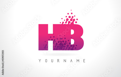 HB H B Letter Logo with Pink Purple Color and Particles Dots Design.