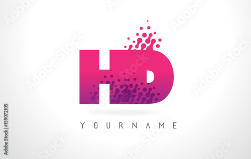 HD H D Letter Logo with Pink Purple Color and Particles Dots Design.